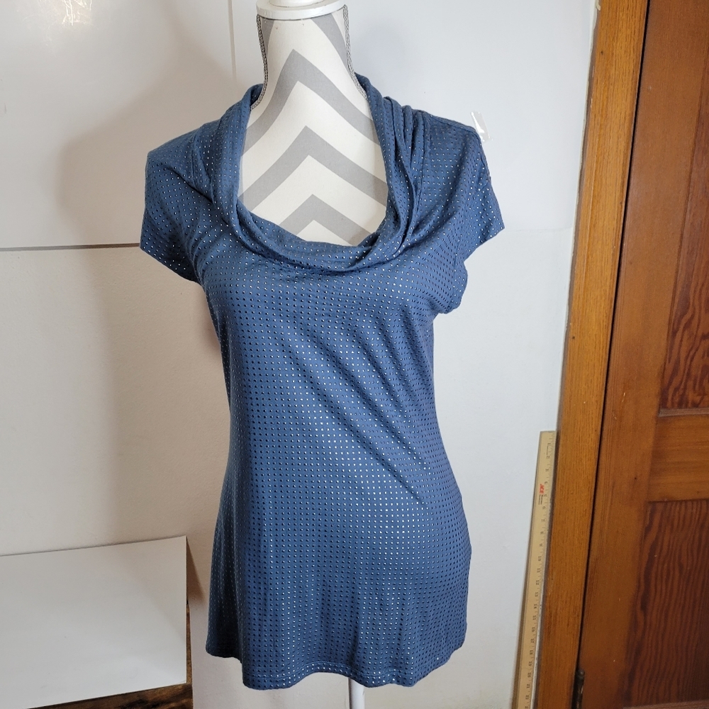 Bisou Bisou Cowl neck tunic Blue studded top size  size Med